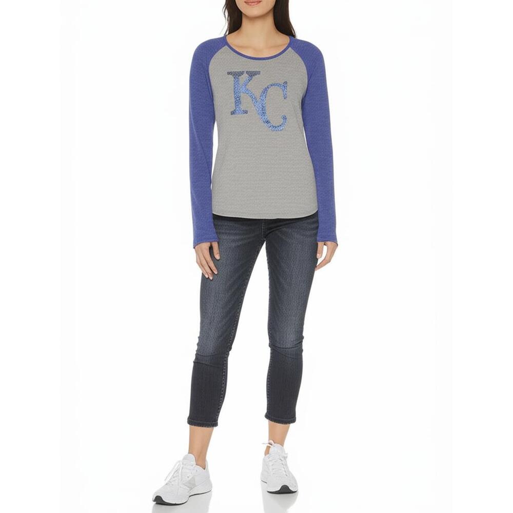 Touch By Alyssa Milano Womens Long Sleeve Size M KC Royals Raglan Rhinestone - Picture 1 of 8